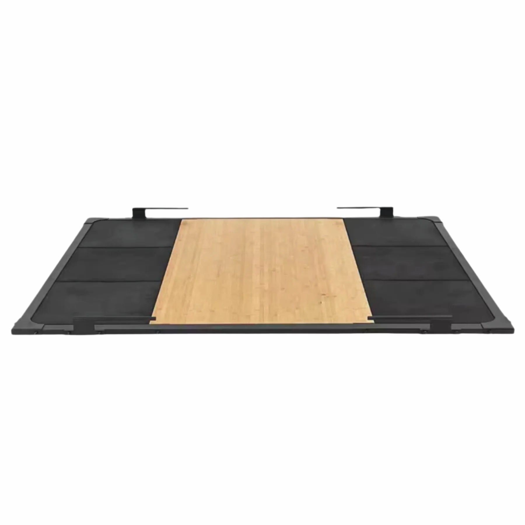 Dead lift platform with wooden surface and black sides