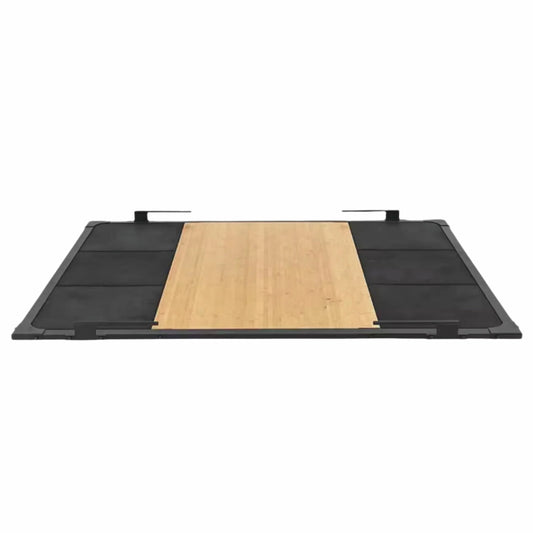 Dead lift platform with wooden surface and black sides