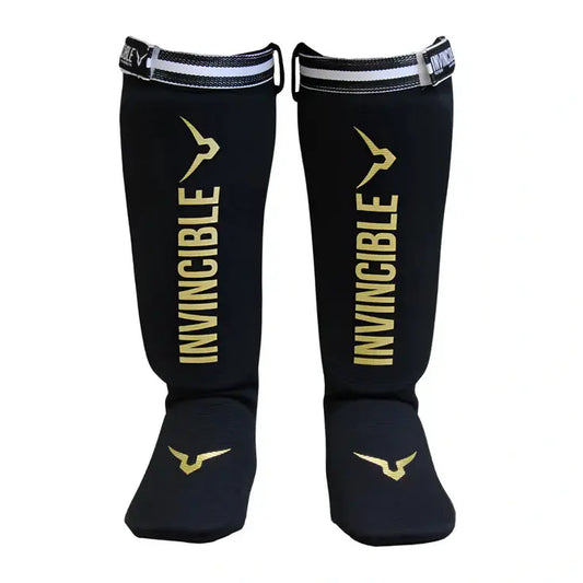 Invincible Muay Thai Padded Shin Guards, Kick Boxing Taekwondo Leg Protector Pads with Strap Closure