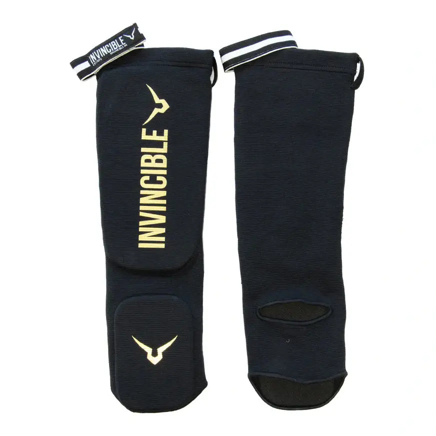 Invincible Muay Thai Padded Shin Guards, Kick Boxing Taekwondo Leg Protector Pads with Strap Closure